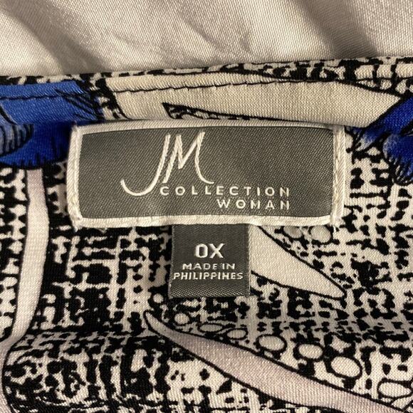 Chic Floral Patchwork Blouse Black Blue JM Collection Woman 0X - Picture 3 of 6